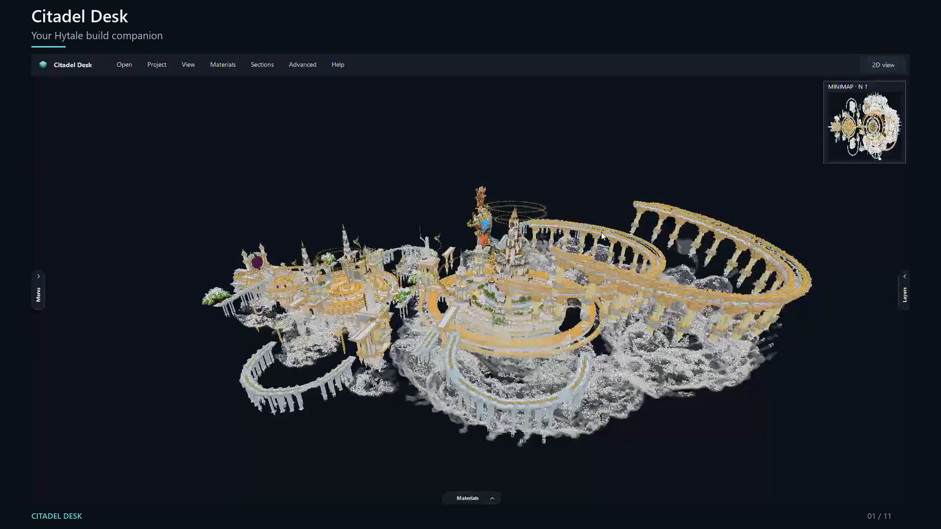 Citadel Desk desktop app showing a building model with 3D and layer controls